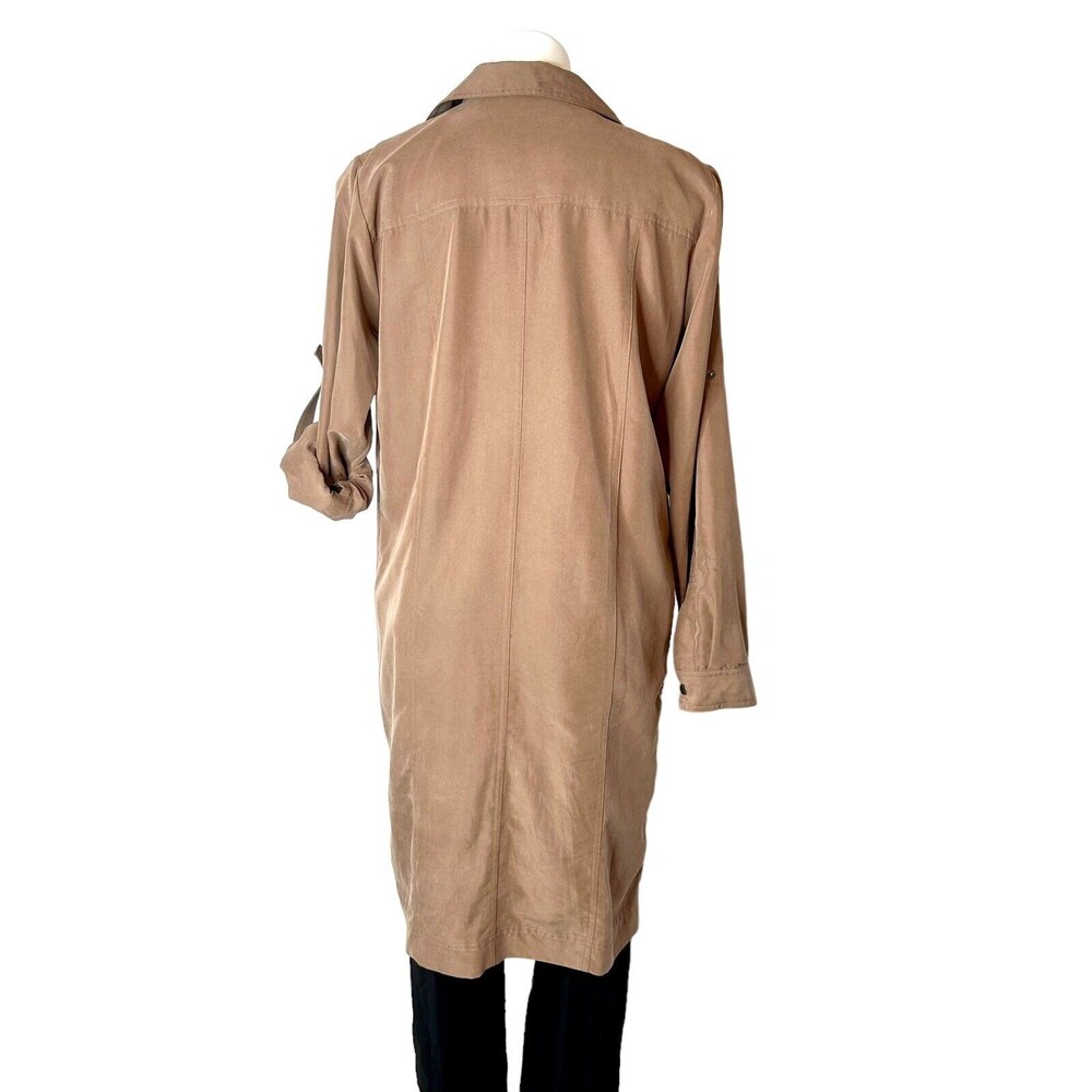 ELLEN TRACY Long Roll Tab Zip Tunic Jacket Size M Taupe Brown Duster Lightweight - Picture 6 of 9